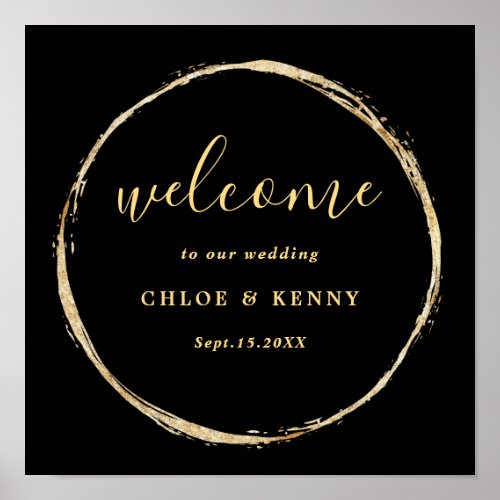 Black  Gold Rustic Gold Circle Wedding Welcome Poster