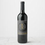 Black Gold Rustic Horseshoe Monogram Wedding Wine Label