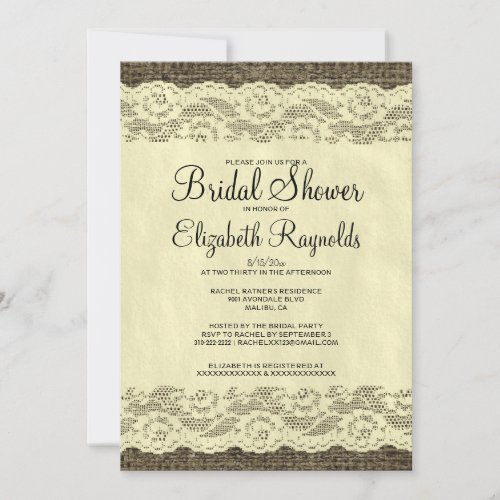 Black &amp; Gold Rustic Lace Bridal Shower Invitations