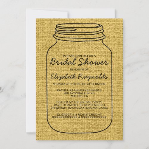 Black Gold Rustic Mason Jar Bridal Shower Invites