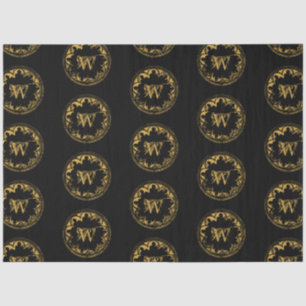 Black & Gold Rustic Vintage Distressed Monogram Tissue Paper