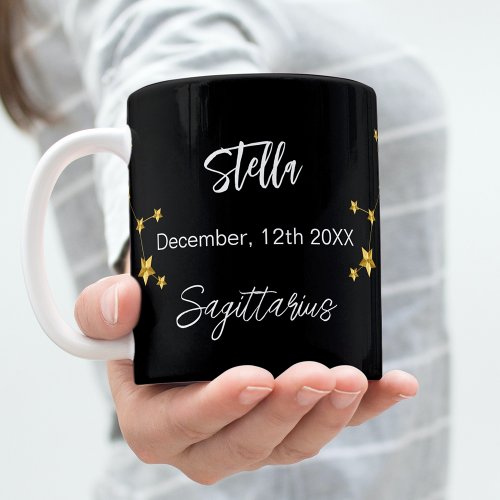 Black gold Sagittarius star constellation birthday Coffee Mug