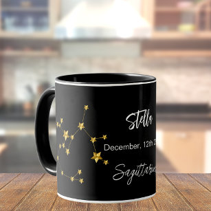 Black gold Sagittarius star constellation birthday Mug