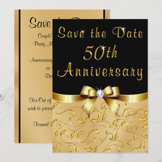 Black, Gold Save the Date 50th Wedding Anniversary Invitation (Front/Back)