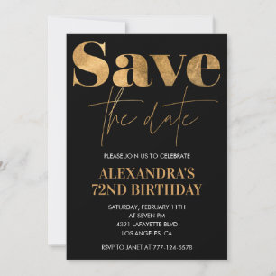 Black Gold Save the date 72nd birthday Invitation