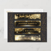 Black Gold Save the Date Elegant Birthday Party Announcement Postcard (Front/Back)
