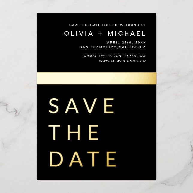 Black Gold Save the Date Elegant Foil Invitation (Front)