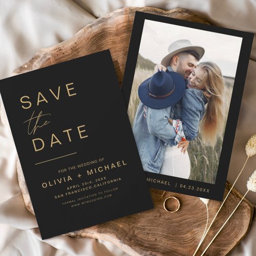 Black Gold Save the Date Elegant Photo Minimalist