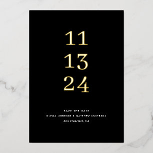 Black & Gold Save the Date. Modern Elegant Wedding Foil Invitation