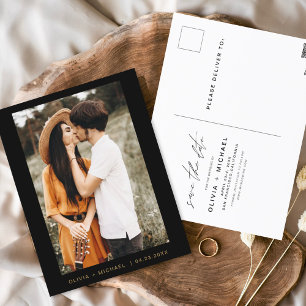 Black Gold Save the Date Postcard Photo Minimalist