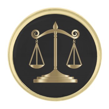 Black & Gold | Scales Of Justice | Lawyer Gold Finish Lapel Pin by DesignsbyDonnaSiggy at Zazzle