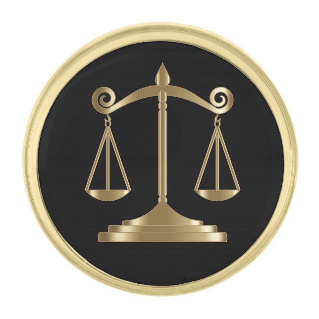 Black & Gold | Scales of Justice | Lawyer Gold Finish Lapel Pin (Front)