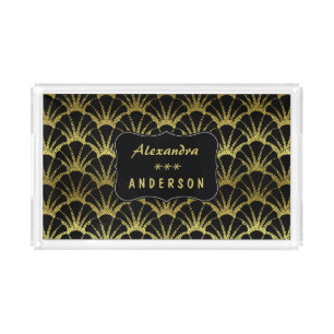 Black Gold Scallop Shells Classy Deco 20s Scale Acrylic Tray