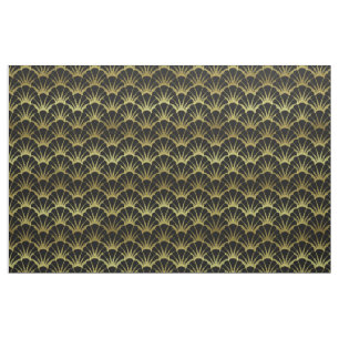 Black Gold Scallop Shells Classy Deco Scale Fabric