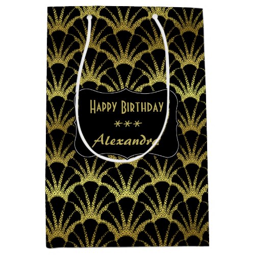 Black Gold Scallop Shells Classy Deco Scale Medium Gift Bag