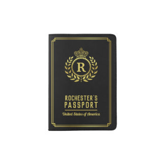 Black Gold Scallop Shells Classy Deco Scale Passport Holder