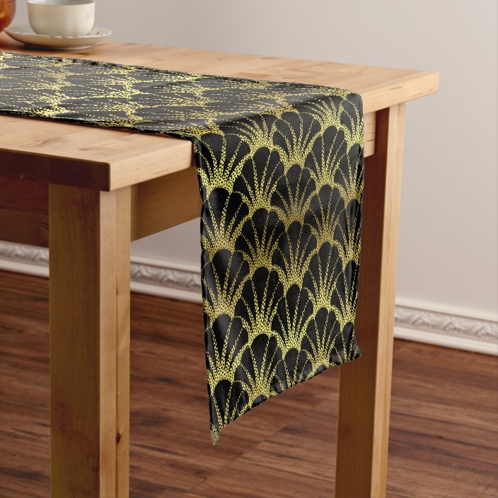 Black Gold Scallop Shells Classy Deco Scale Short Table Runner Zazzle Com