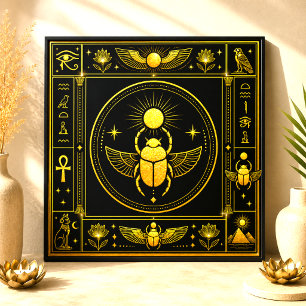 Black Gold Scarab Egyptian Symbol Decor Art Ceramic Tile