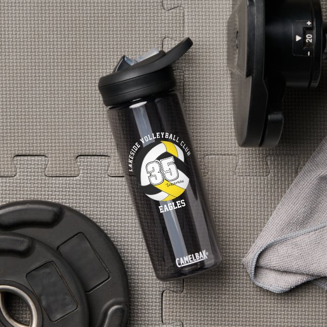 black gold school club team colors volleyball water bottle (Gym)