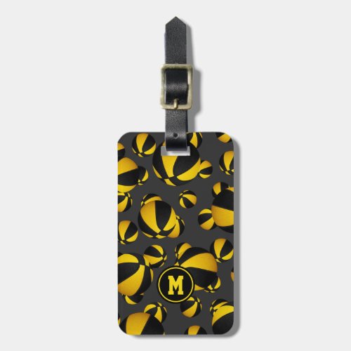 black gold school colors basketballs pattern luggage tag