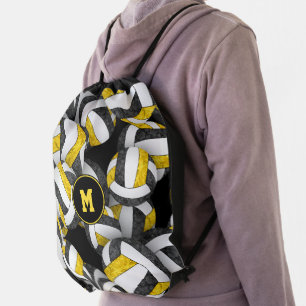 black gold school colors girly volleyballs drawstring bag