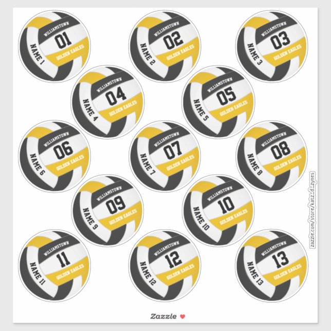 black gold school spirit volleyball players names sticker (Sheet)