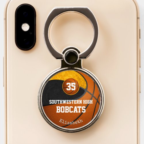 black gold school team colors girls basketball phone ring stand