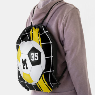 black gold school team colors sporty soccer drawstring bag