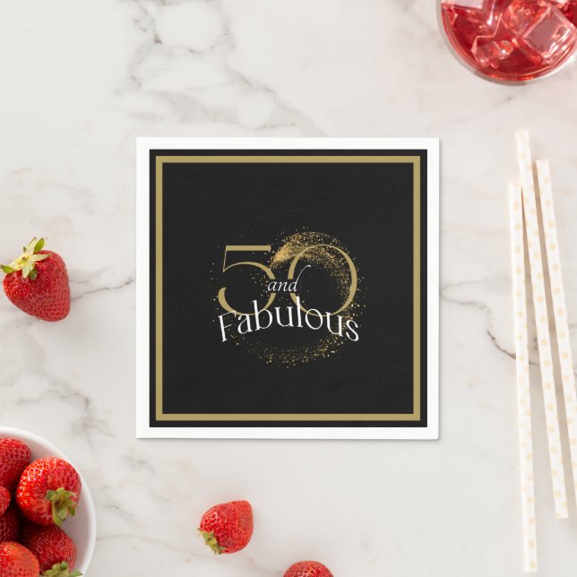 Black Gold Script 50 and Fabulous Birthday Party Napkins (Insitu)