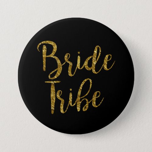 Black  Gold Script Bride Tribe Button