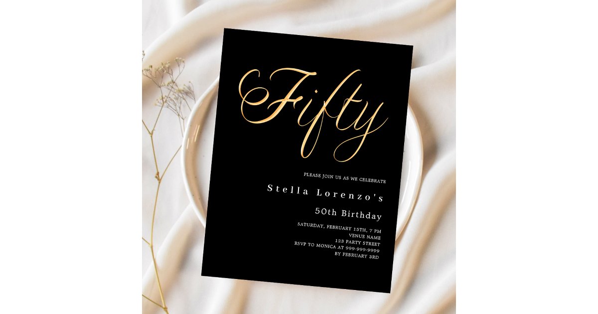 50th Script Black gold script budget 50th birthday invitation | Zazzle
