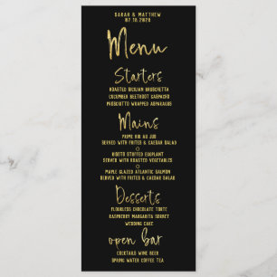 Black & Gold Script Calligraphy Classic Wedding Menu