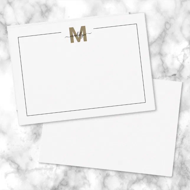 Black Gold Script Calligraphy Name Monogram Note Card | Zazzle