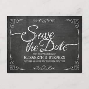 Black Gold Script Chalkboard Wedding Save the Date Announcement Postcard
