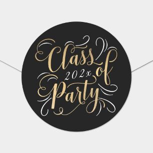 Black Gold Script Class of 2026 Graduation Party Classic Round Sticker