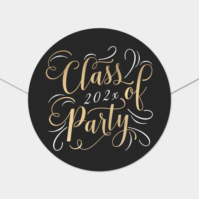 Black Gold Script Class of 2026 Graduation Party Classic Round Sticker (Creator Uploaded)