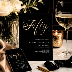 Black gold script elegant 50th birthday luxury invitation