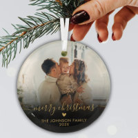 Black Gold Script Family Photo Merry Christmas