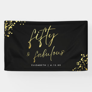 Black Gold Script Fifty and Fabulous Birthday Banner