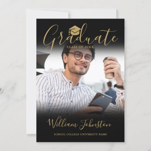 Black Gold Script Graduate Photo Graduation Party Invitation