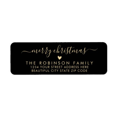 Black Gold Script Heart Christmas Return Address Label