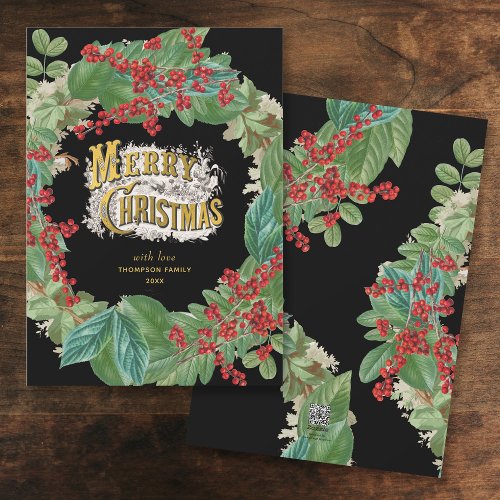 Black Gold Script Holiday Merry Christmas Card