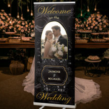 Black Gold Script Lace Arch Wedding Photo Welcome