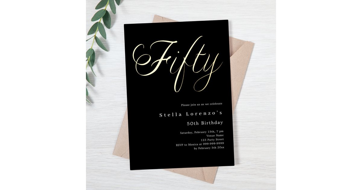 50th Script Black gold script luxury 50th birthday foil invitation | Zazzle