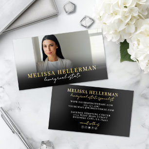 Black Gold Script Luxury Real Estate Foil Business Cards
