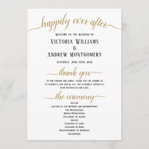 Black Gold Script Minimal Wedding Ceremony Program