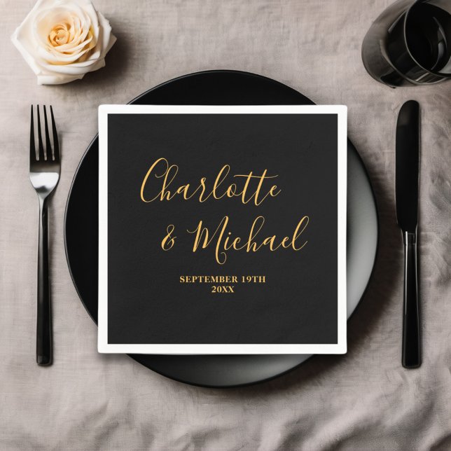 Black Gold Script Minimalist Wedding Napkins (Creator Uploaded)