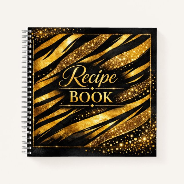 Black Gold Script Modern Elegant Luxe Recipe Book (Front)