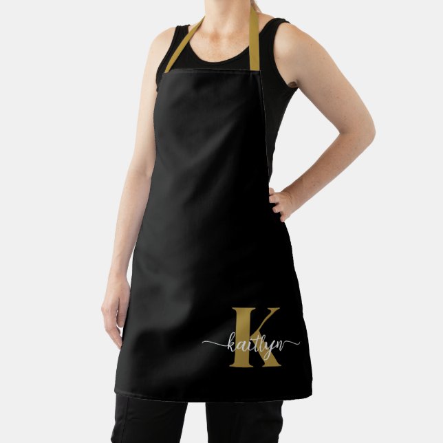 Black Gold Script Monogram Apron (Insitu)