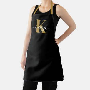 Black Gold Script Monogram Apron